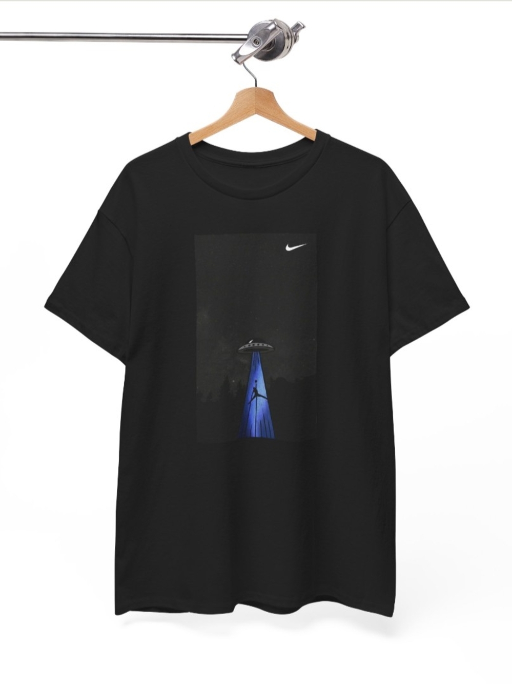 Nike Black Short-Sleeve Tee with Blue UFO Beam Graphic